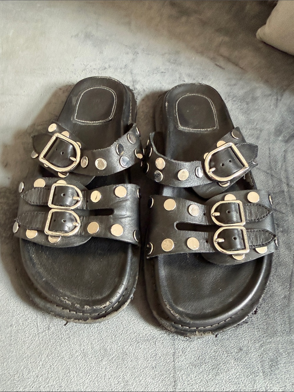 Polo by Ralph Lauren Black Studded Double-Buckle Slide Sandals